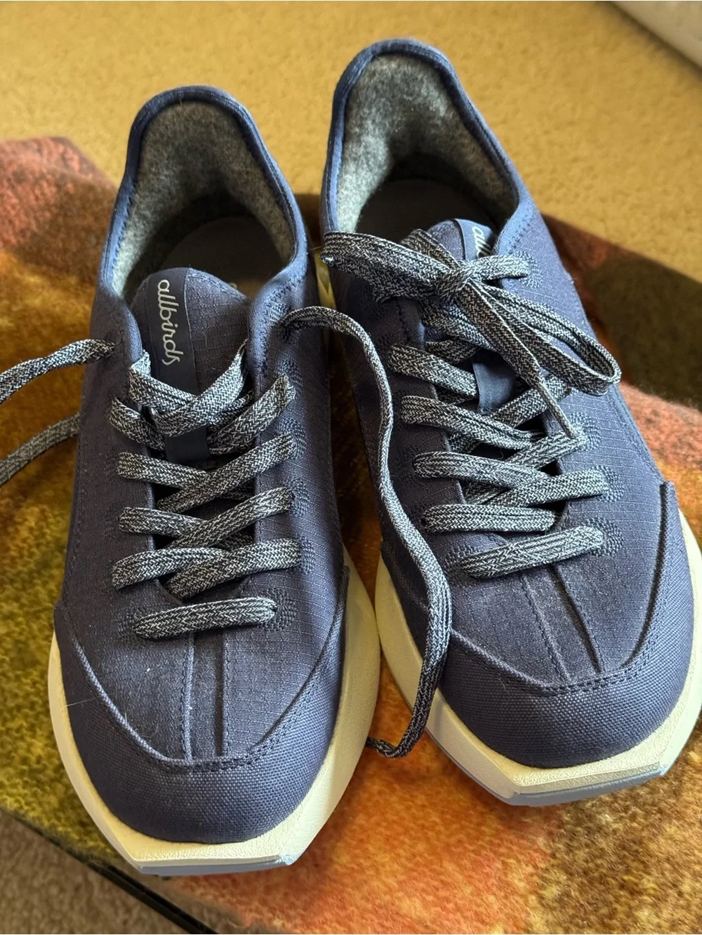 allbirds Women’s Navy Wool Lace-Up Sneakers with White Soles